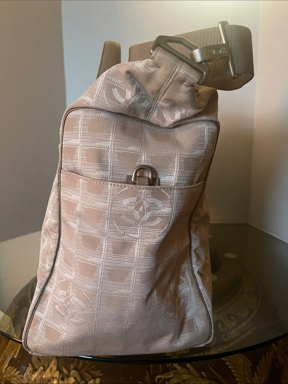 CHANEL Pink Beige Signature Logo Tote with Sling